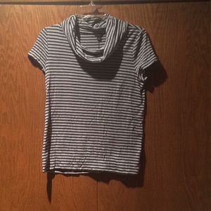 Cowl neck navy and grey striped t-shirt